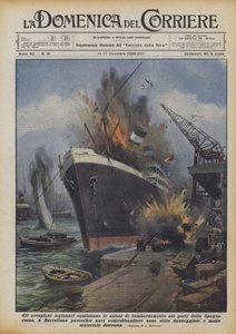 Lejyoner uçaklar, kırmızı İspanya limanlarını bombalamaya devam ediyor. by Achille Beltrame