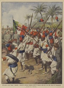 Eritre askarileri, gezilerinde 84. piyadenin görkemli bayrağının önünde hayal mi kuruyor?