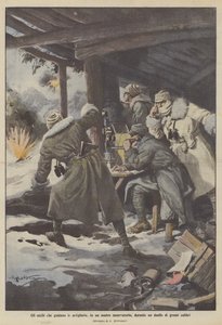 Gözlemevlerimizden birinde, büyük kalibreli bir düello sırasında topçuya rehberlik eden gözler by Achille Beltrame