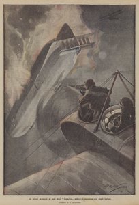 Geçenlerde İngilizler tarafından düşürülen Zeplinlerden birinin son anları by Achille Beltrame