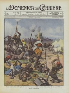 Son teknoloji savaş, kendilerini bombalayan İtalyan zeplinlerine ateş eden Arap-Türkler mi? by Achille Beltrame