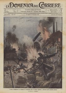 Adamlarımız, düşmanın kayıp mevzilerin malzemelerini temizlediği Prebacina istasyonunu bombalıyor. by Achille Beltrame