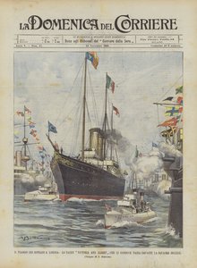 Hükümdarların Londra yolculuğu, onlara liderlik eden Victoria ve Albert yatları İngiliz ekibinin önünden geçer.