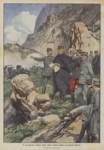 Fransız generalissimo Joffre, General Cadorna ile İtalyan cephesini ziyaret ediyor by Achille Beltrame