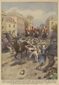 Avcılar, amazonlar ve amansız köpek tüyleri tarafından kovalanan bir geyik mi kaçtı? by Achille Beltrame
