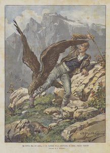 Trieste yakınlarındaki Zerie dağında bir kartal ile bir çobanın kavgası by Achille Beltrame