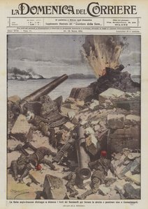 İngiliz-Fransız filosu boğazları zorlamak için Çanakkale kalelerini uzaktan mı yıkıyor? by Achille Beltrame