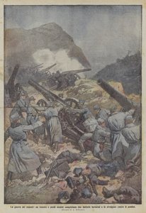 Romenlerin savaşı, bir teğmen ve birkaç adam, iki Bavyera bataryasını fethediyor ve onları düşmana karşı döndürüyor. by Achille Beltrame