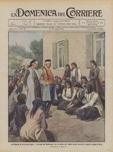 Küçük bir krallığın üzüntüsü, oturan askerlerin dulları arasında Karadağ Hükümdarları mı? by Achille Beltrame