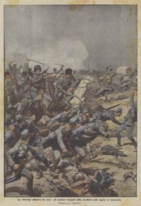Rusların muzaffer taarruzu, Czernowitz bölgesinde süvari tarafından takip edilen Avusturyalılar by Achille Beltrame