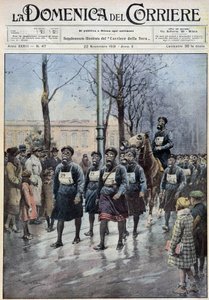 Mart, 22/11/1931 tarihli “” la Domenica del Corriere” de A. Beltrame tarafından çizilen, gaz maskelerinin kullanımı konusunda halkı eğitmek için Varşova
