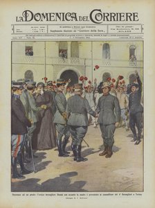 Yanında annesi olan ve asker arkadaşlarına sunulan cesur, kahraman bir bersagliere Benna