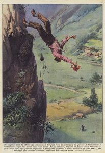 Kız arkadaşına (güzel kırmızı dağ zambakları) genç bir adama çiçek toplamak için mi? by Achille Beltrame