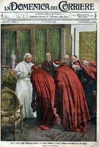 Papa Pius X, yeni yıl dileği için kütüphanesinde kardinalleri kabul eder. 4 Ocak Domenica del Corriere