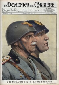Kral Vittorio Emanuele (Victor Emmanuel) III ve Roma imparatorları yolunda imparatorluğun kurucusu Duce Benito Mussolini