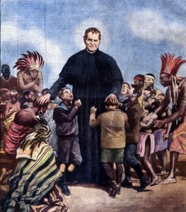 Aziz John Bosco. Giovanni Bosco, aynı zamanda Don Bosco İtalyan Rahibi (1815-1888) olarak da bilinir. Achille kemer çerçevesi çizimi by Achille Beltrame