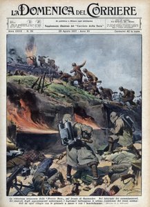 İspanya İç Savaşı: Santander cephesindeki “Frecce nere” tugaylarının ilerisi. 29/08/1937 tarihli “La domenica del corriere”den Achille Beltrame tarafından yapılan çizim. by Achille Beltrame
