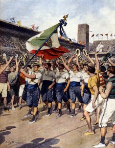1912 Stockholm Olimpiyat Oyunları: kazanan İtalyan jimnastik takımı. Hasta d