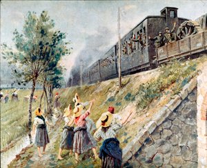 İtalyan Askeri Tren Geçidi Tablosu Achille Beltrame (1871-1945) Milano, Çağdaş Tarih Müzesi by Achille Beltrame