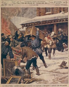 Rus Devrimi: Köylüler kırsal zenginlerin mülklerini yağmalıyor, Achille Beltrame (1871-1945), La Domenica del Corriere
