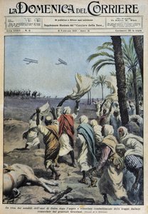 General Graziani - dess tarafından komuta edilen İtalyan birliklerinin zorlu ve muzaffer savaşından sonra Koufra vahasının (Qufra veya Cufra, Libya Sahra) ileri gelenlerinin teslim olması. 08/02/1931 tarihli “” la Domenica del Corriere”de de A. Beltrame by Achille Beltrame