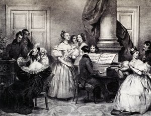 Piyanolu aile konseri, Achille Deveria (1800-1857), gravür, Fransa by Achille Devéria