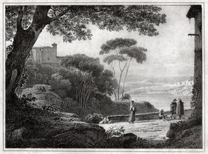 Albano Gölü. (1820 civarında gravür) by Achille Etna Michallon