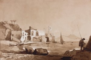 Borbone bayrağını güneye doğru Vezüv ile dalgalandıran liman, bir Borbone öğrencisi tarafından yapılan eklemelerle (kalem, sepya yıkamalar ve kağıt üzerinde guaj)