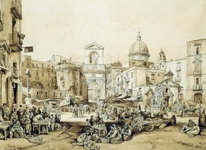 Napoli'deki Porta Capuana, Achille Vianelli (1803-1894), sepya, 43x60.5 cm