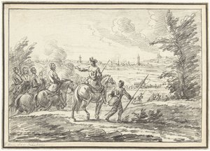 Bir şehrin önünde bir tepede biniciler by Adam Frans van der Meulen (possibly)