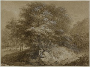 Ağaç Altında Oturan Su Perisi ile Gölgeli Koru by Adam Friedrich Oeser