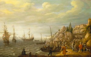 Müstahkem Bir İskandinav Kasabası Açıklarında Demirli Hollanda Gemileri by Adam Willaerts