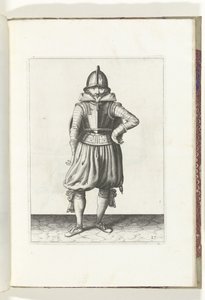 Kalkan ve Diken Egzersizi: Kalkan Sırtında Duran Asker (No. 27), 1618 Nassausche Wapen-Handelinge, van Schilt, Spies, Rappier ve Targe : beyde figuerlick tasvir edilmiş ve yeni düzenden sonra çerçevelenmiş (...) Maurits v by Adam van Breen