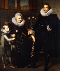 Bir aile portresi, tam boy, bir iç mekanda by Adam van Noort