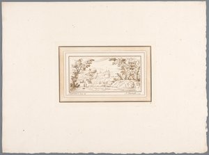 Bir kale duvarı ile nehir manzarası Guercino