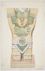 Caryatid III, dış oda, Jaguarların Üst Tapınağı (Tapınak A), Chichen Itza, Meksika (suluboya) by Adela Breton