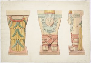 Caryatid II, dış oda, Jaguarların Üst Tapınağı (Tapınak A), Chichen Itza, Meksika (suluboya) by Adela Breton