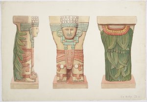 Önden, yandan ve arkadan görünümleri gösteren Caryatid IX (suluboya) by Adela Breton