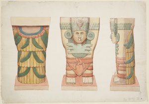 Dış odadan Caryatid, Tapınak A, top sahası, Chichen Itza (suluboya) by Adela Breton