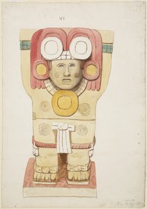 Dış odadan Caryatid, Temple A, top sahası, Chichen Itza, Meksika (suluboya) by Adela Breton
