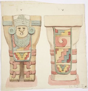 Dış odadan Caryatid, Temple A, top sahası, Chichen Itza, Meksika (suluboya) by Adela Breton