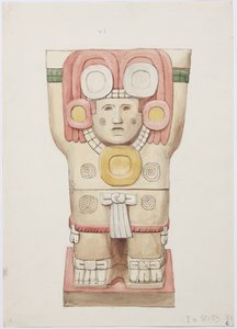 Dış odadan Caryatid, Temple A, top sahası, Chichen Itza, Meksika (suluboya) by Adela Breton