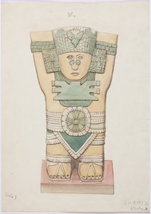 Dış odadan Caryatid, Temple A, top sahası, Chichen Itza, Meksika (suluboya) by Adela Breton