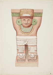 Dış odadan Caryatid, Tapınak A, top sahası tapınağı, Chichen Itza, Meksika by Adela Breton