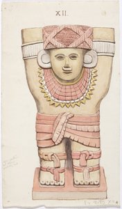 Dış odadan Caryatid, tapınak A, top sahası, Chichen Itza, Meksika (suluboya) by Adela Breton