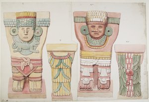 Dış odadan Caryatids II ve XV, Jaguarların Üst Tapınağı, Chichen Itza, Meksika (suluboya) by Adela Breton