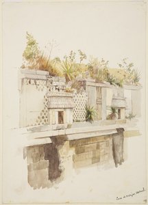 Casa de Monjas, Uxmal, Meksika Harabelerin üst katının resmi (suluboya) by Adela Breton