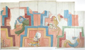 Acanceh'deki piramitteki tapınağın sıva cephesinin kopyası (suluboya) by Adela Breton