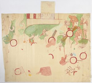 Doğu duvarından resim, Jaguarların Üst Tapınağı, Chichen Itza, Meksika (suluboya, gövde rengi, grafit) by Adela Breton