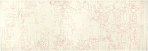 Güney duvarı, Jaguarların Üst Tapınağı, Chichen Itza, Meksika Güney merkez mahallesi (kırmızı mürekkep ve grafit) by Adela Breton